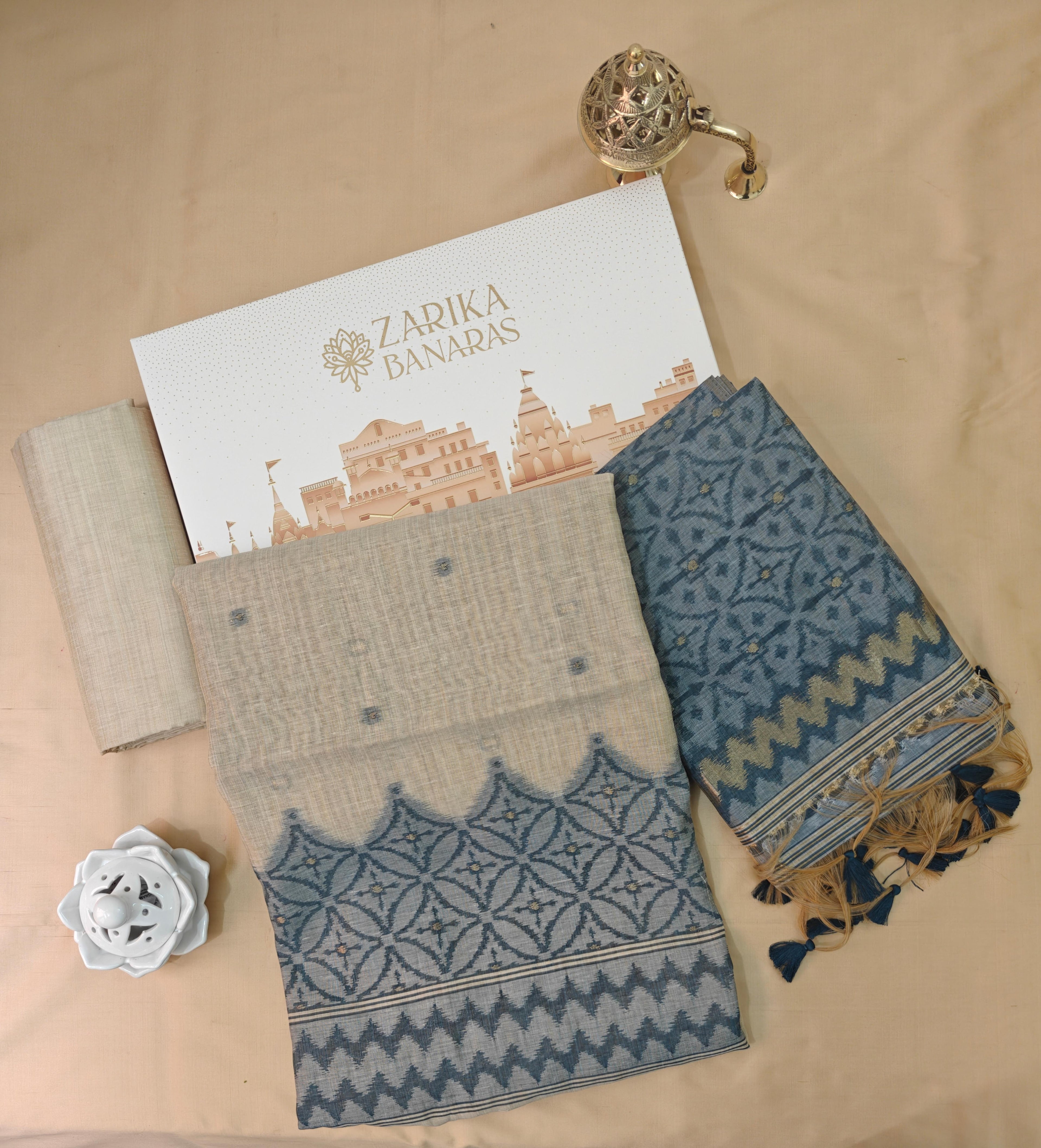 Premium Khadi Tone & Blue Linen 3-Piece Suit – Summer Comfort