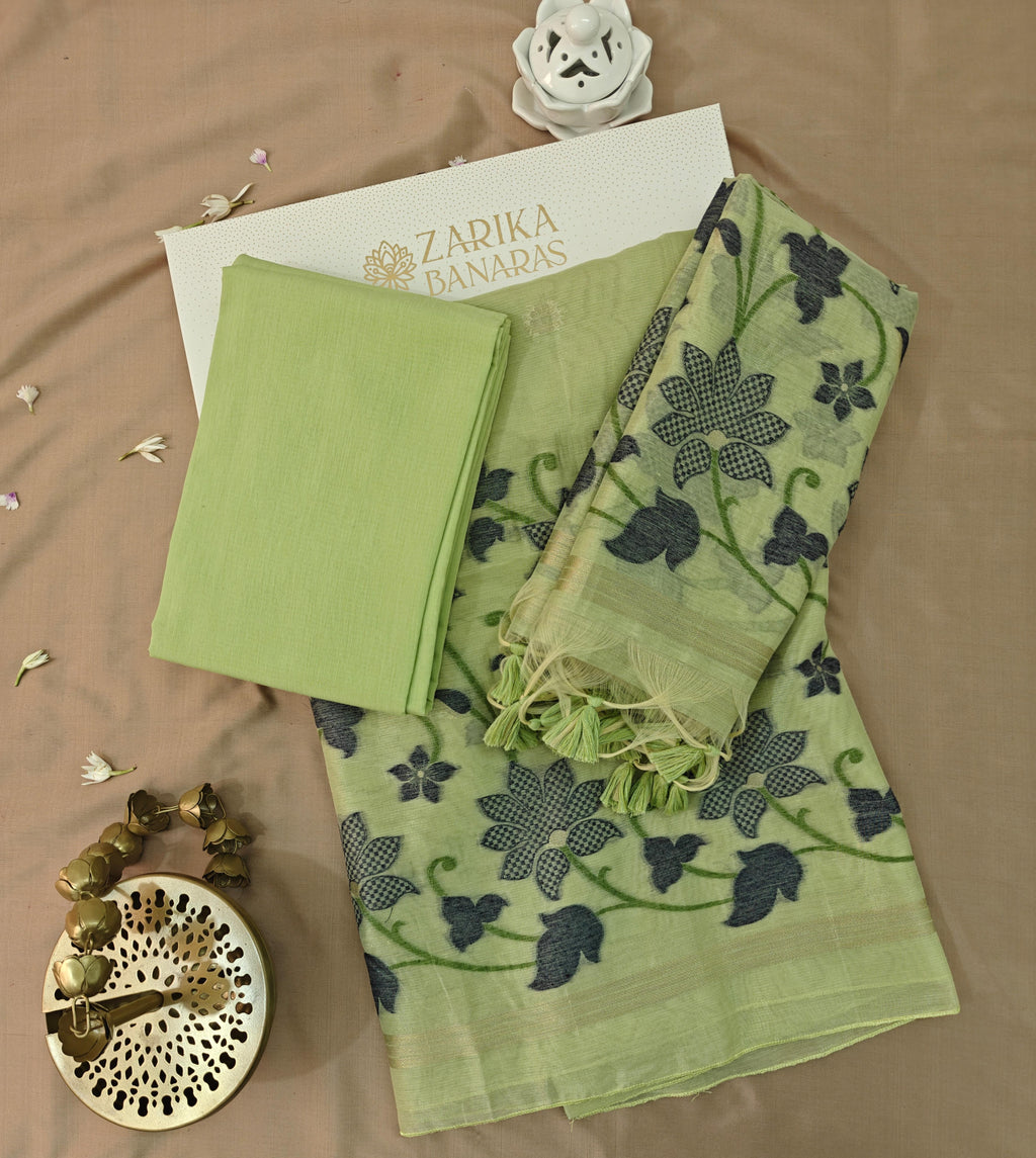 Premium Parrot Green Tissue 3-Piece Suit – Elegant Party Wear