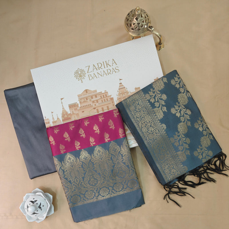 Banarasi Rani Grey Silk Suit