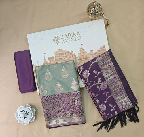 Banarasi Purple Sea Green Silk