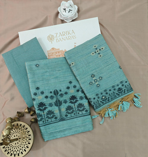Dark Aqua Tussar Silk Suit