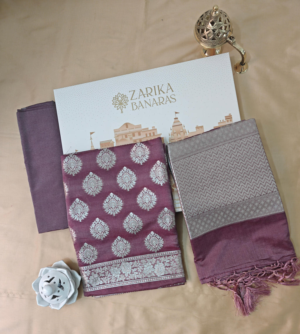 Wine Color Premium Silk 3-Piece Suit with Silver Zari & Heavy Dupatta