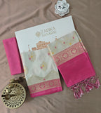 Pink Banarasi Suit with Ivory Contrast & Meenakari Jal Work Dupatta