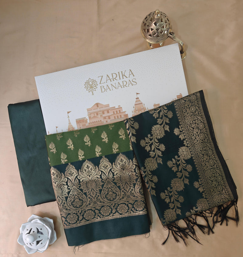 Green Contrast Silk Suit Banarasi