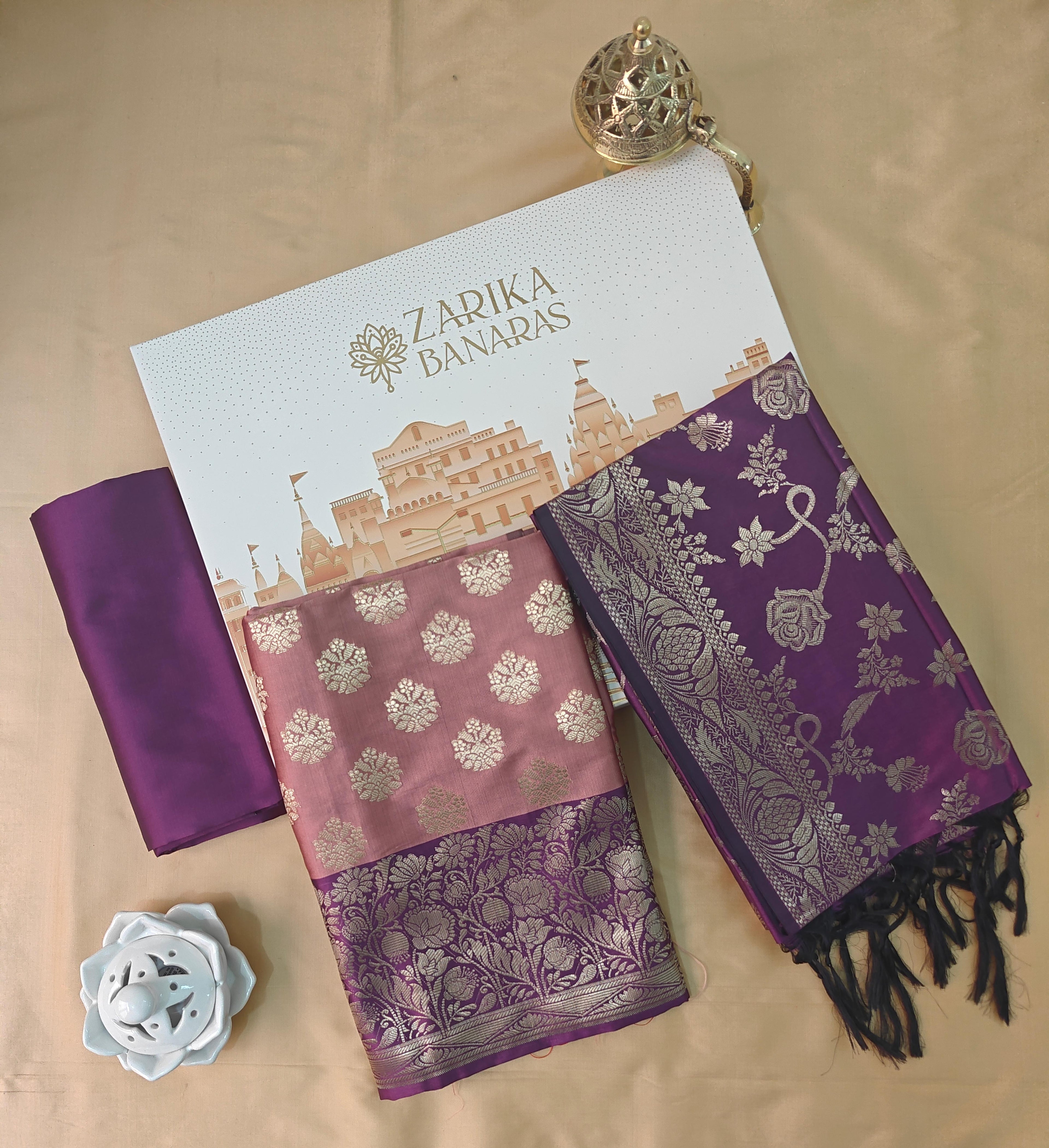 Pink & Purple Silk 3-Piece Suit with Rich Zari Dupatta