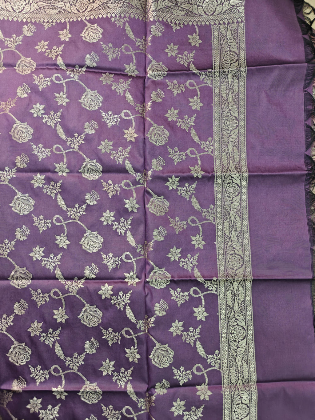 Pink & Purple Silk 3-Piece Suit with Rich Zari Dupatta