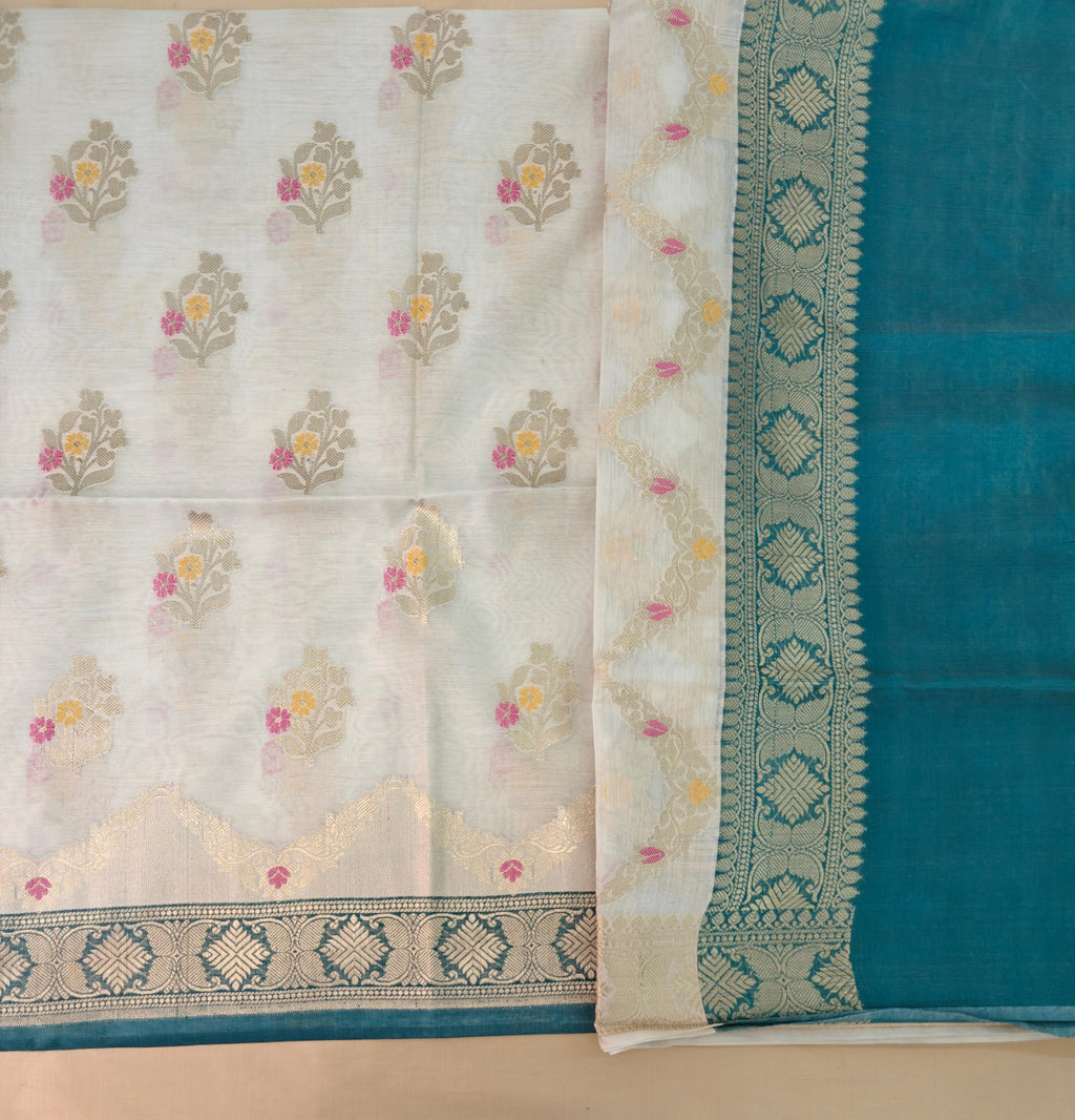 Sea Green Banarasi Suit with Ivory Contrast & Meenakari Jal Work Dupatta