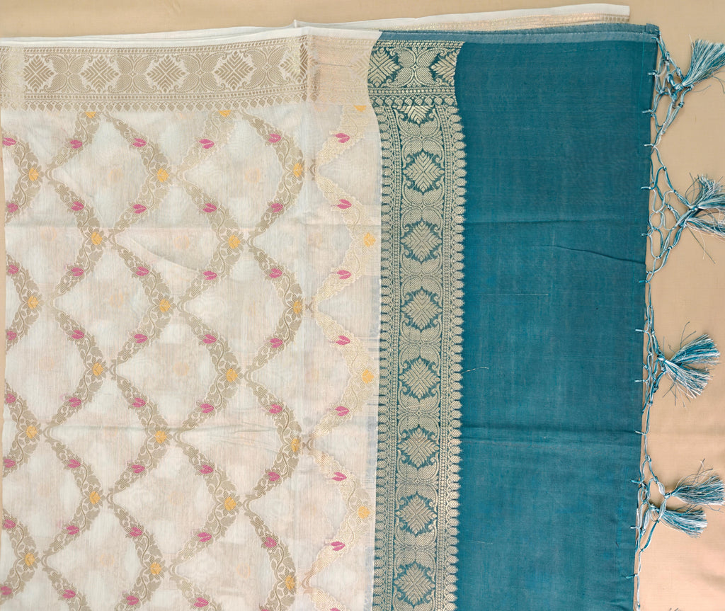 Sea Green Banarasi Suit with Ivory Contrast & Meenakari Jal Work Dupatta
