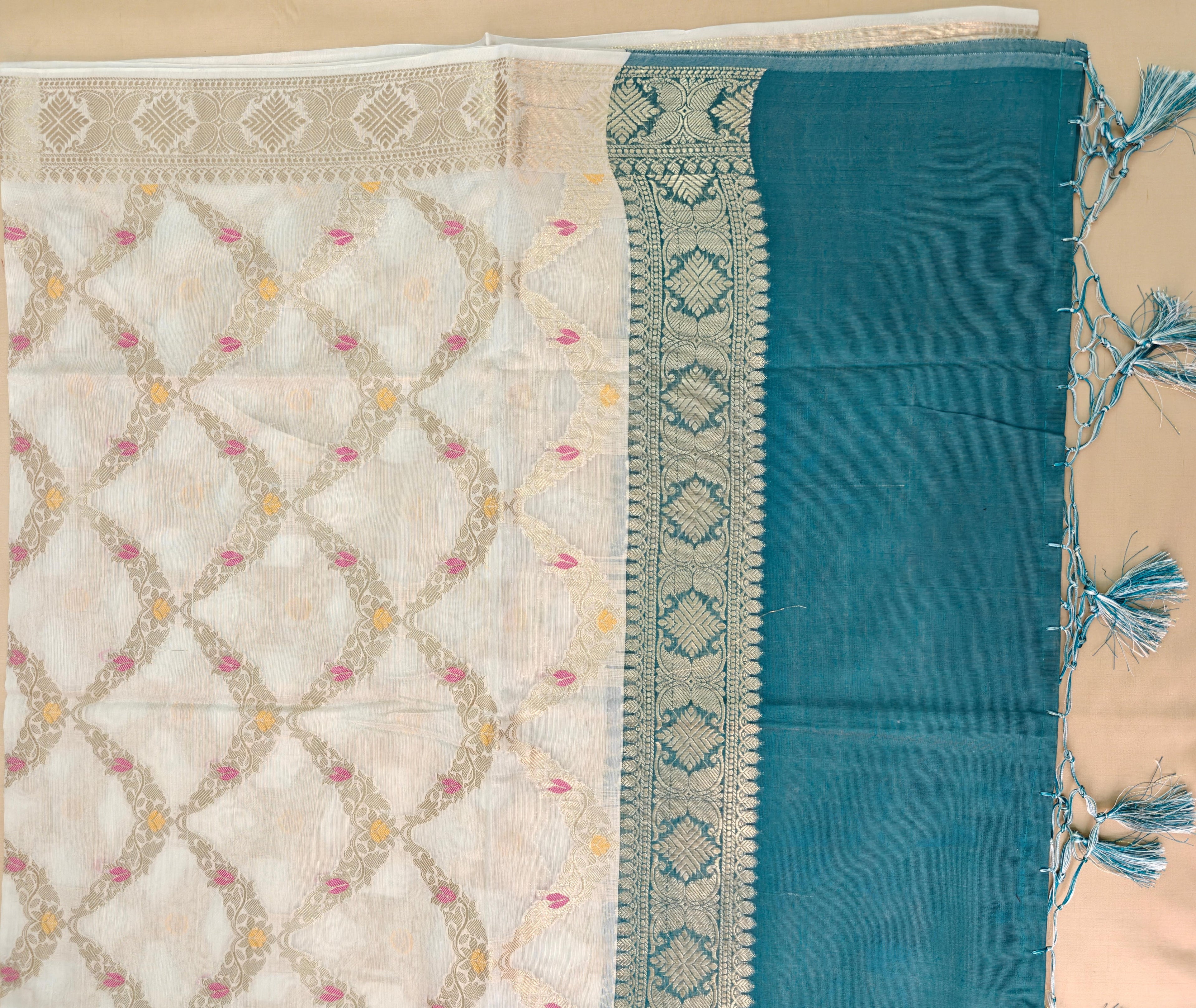 Sea Green Banarasi Suit with Ivory Contrast & Meenakari Jal Work Dupatta