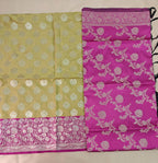 Golden & Pink Contrast Silk 3-Piece Suit with Banarasi Dupatta