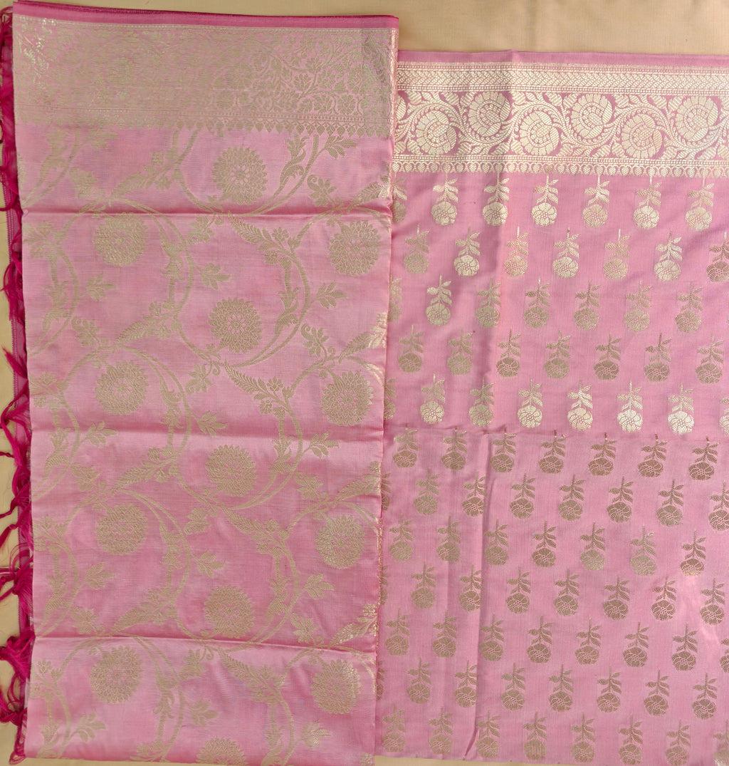 Baby Pink Premium Silk 3-Piece Suit with Banarasi Dupatta