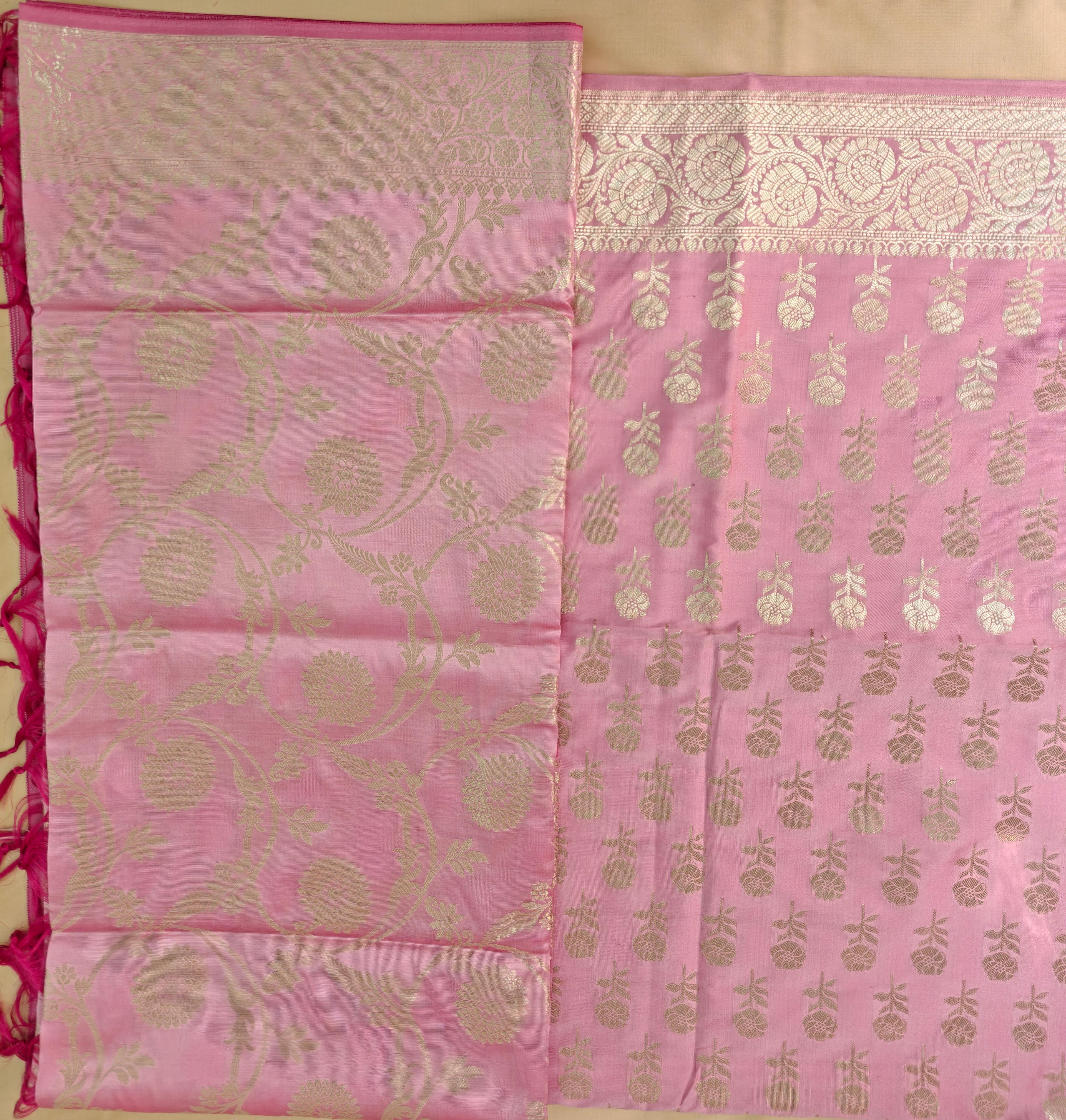 Baby Pink Premium Silk 3-Piece Suit with Banarasi Dupatta