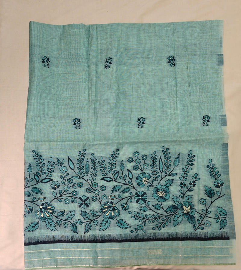 Sea Green Jamdani 3-Piece Suit with Thread Woven Floral Work