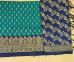 Royal Blue & Dark Green Contrast Silk Suit with Dupatta