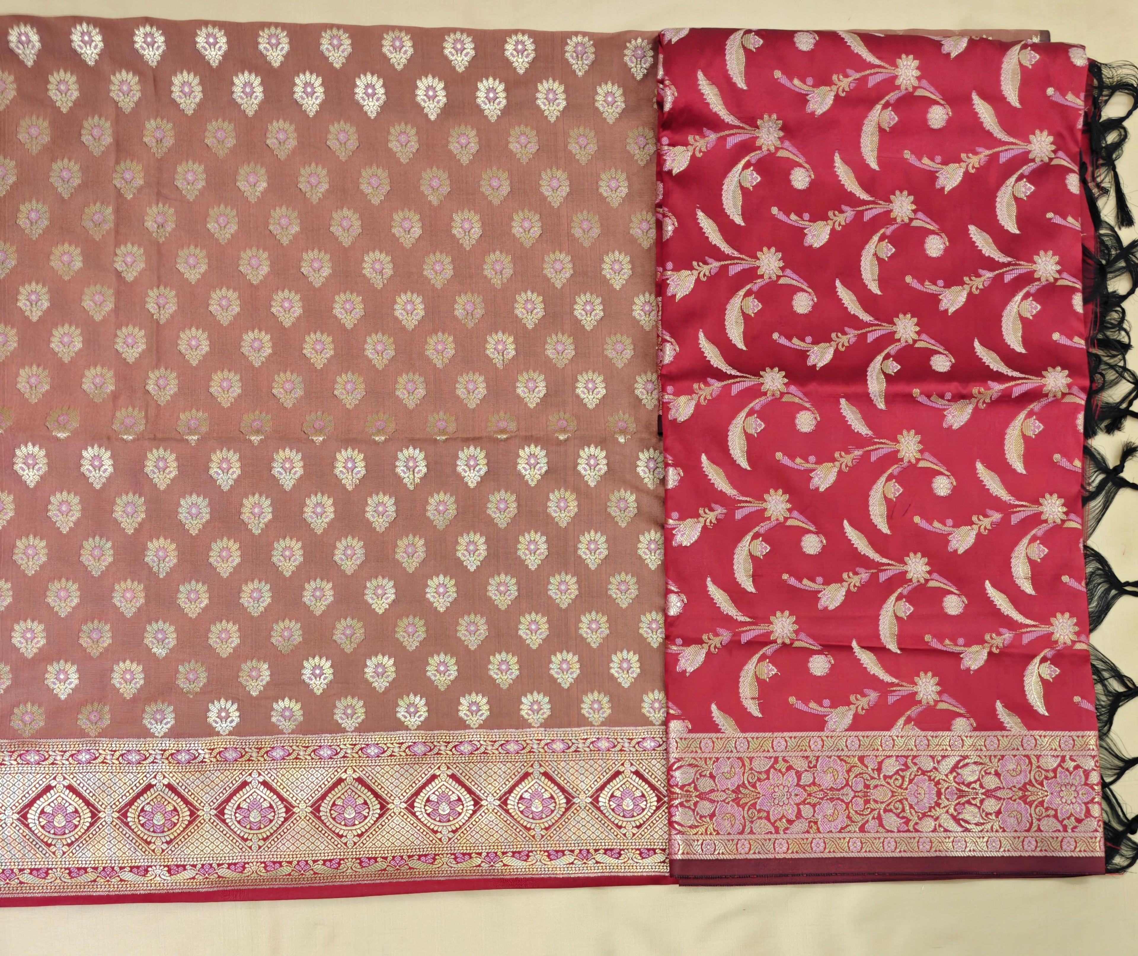 Red & Rust Silk 3-Piece Suit with Banarasi Dupatta