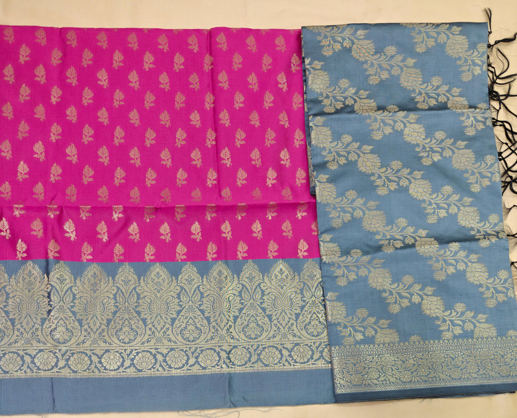 Rani & Grey Silk 3-Piece Suit with Banarasi Dupatta