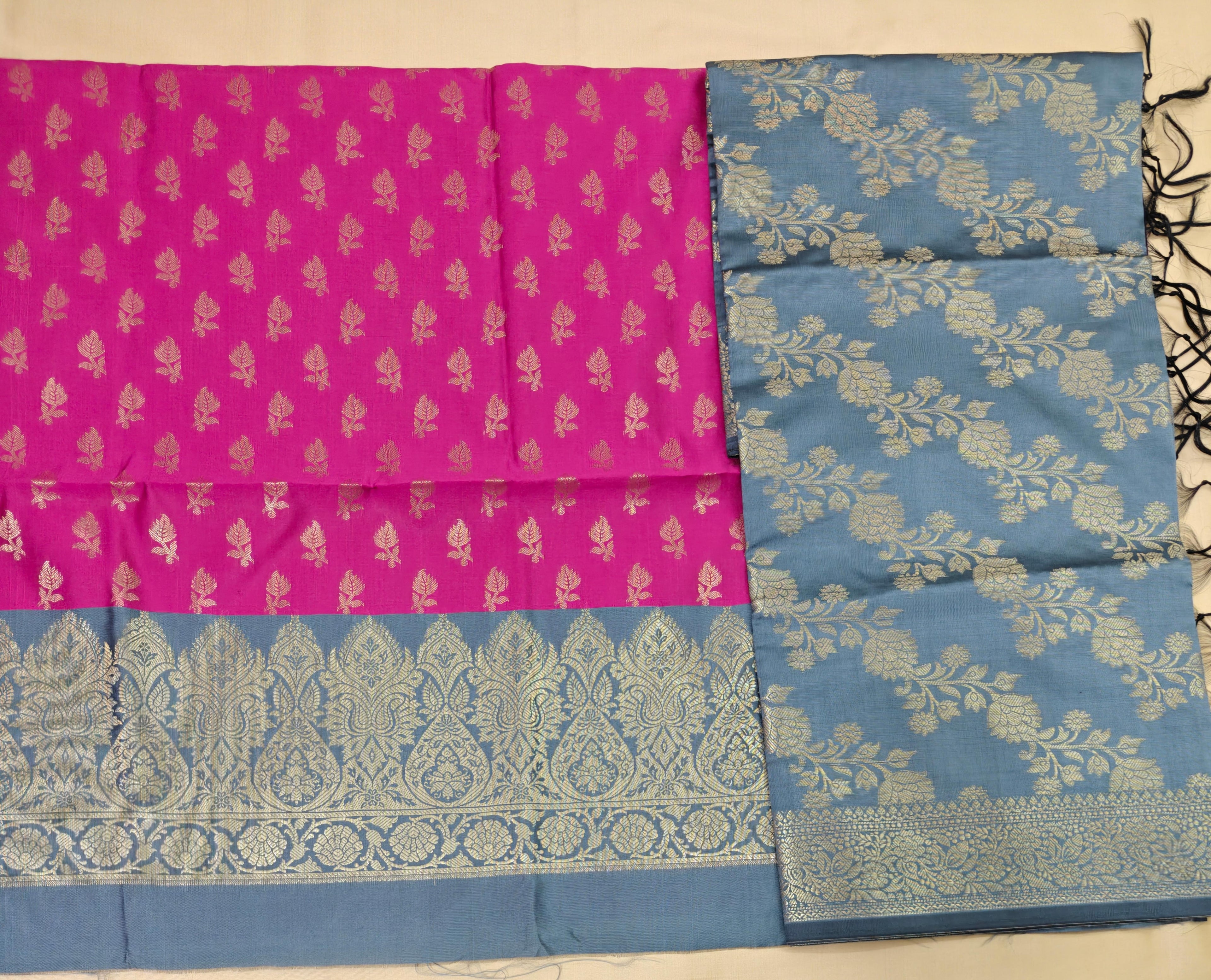 Rani & Grey Silk 3-Piece Suit with Banarasi Dupatta