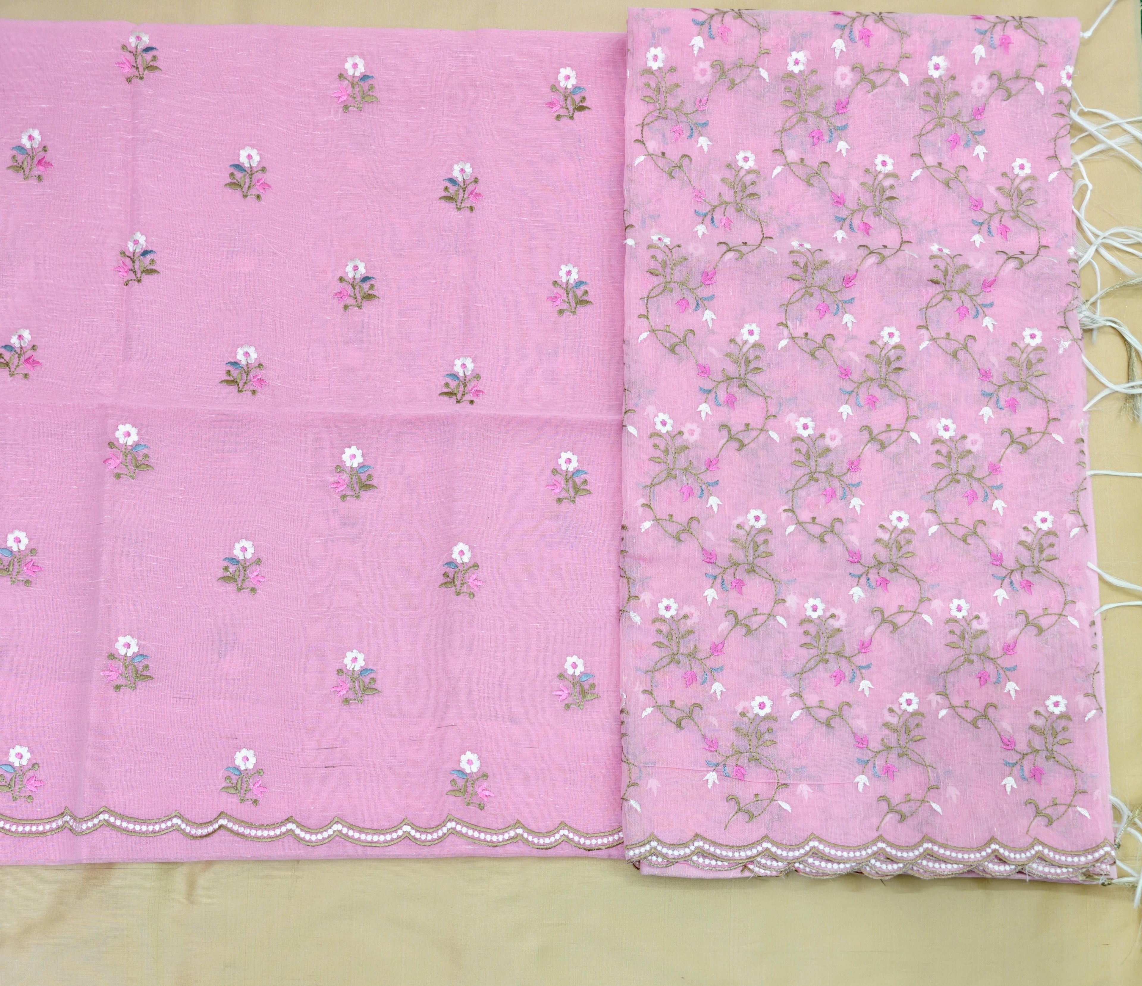 Pink Linen Suit with Floral Embroidery Dupatta