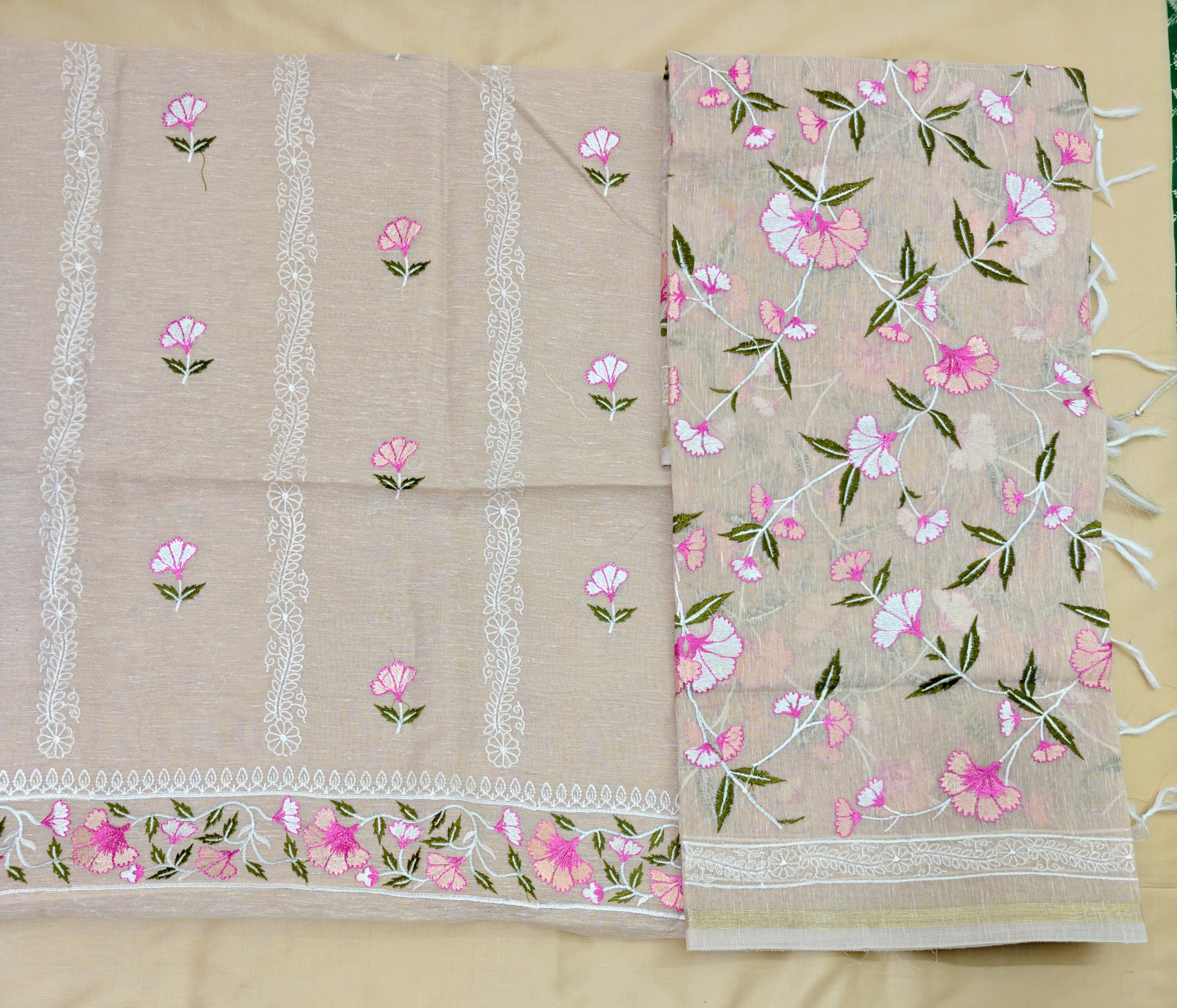 Cream Linen Suit with All-Over Thread Embroidery