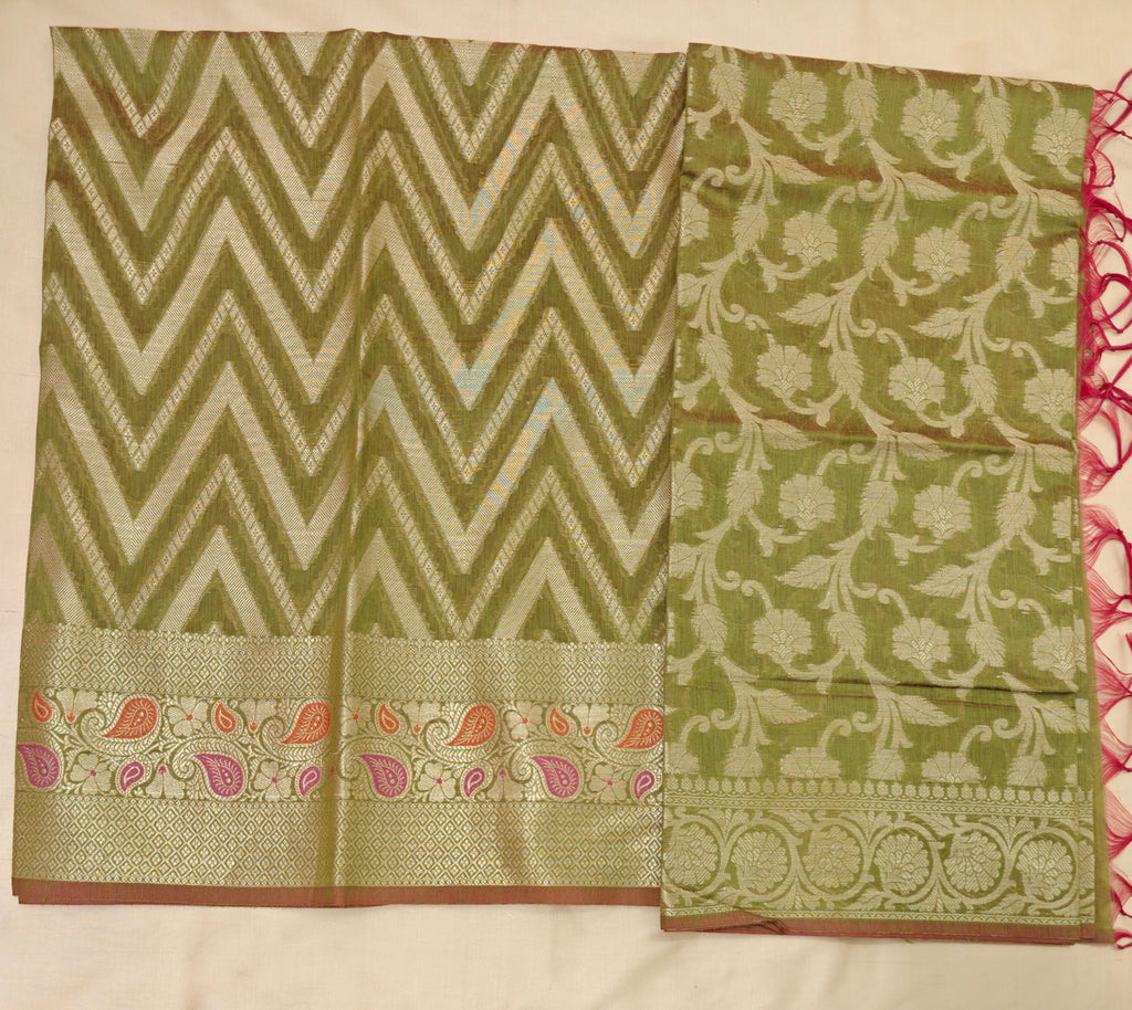 Mehndi Green Premium Cotton 3-Piece Suit with Banarasi Dupatta