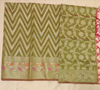Mehndi Green Premium Cotton 3-Piece Suit with Banarasi Dupatta