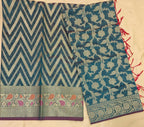 Dark blue Premium Cotton 3-Piece Suit with Banarasi Dupatta