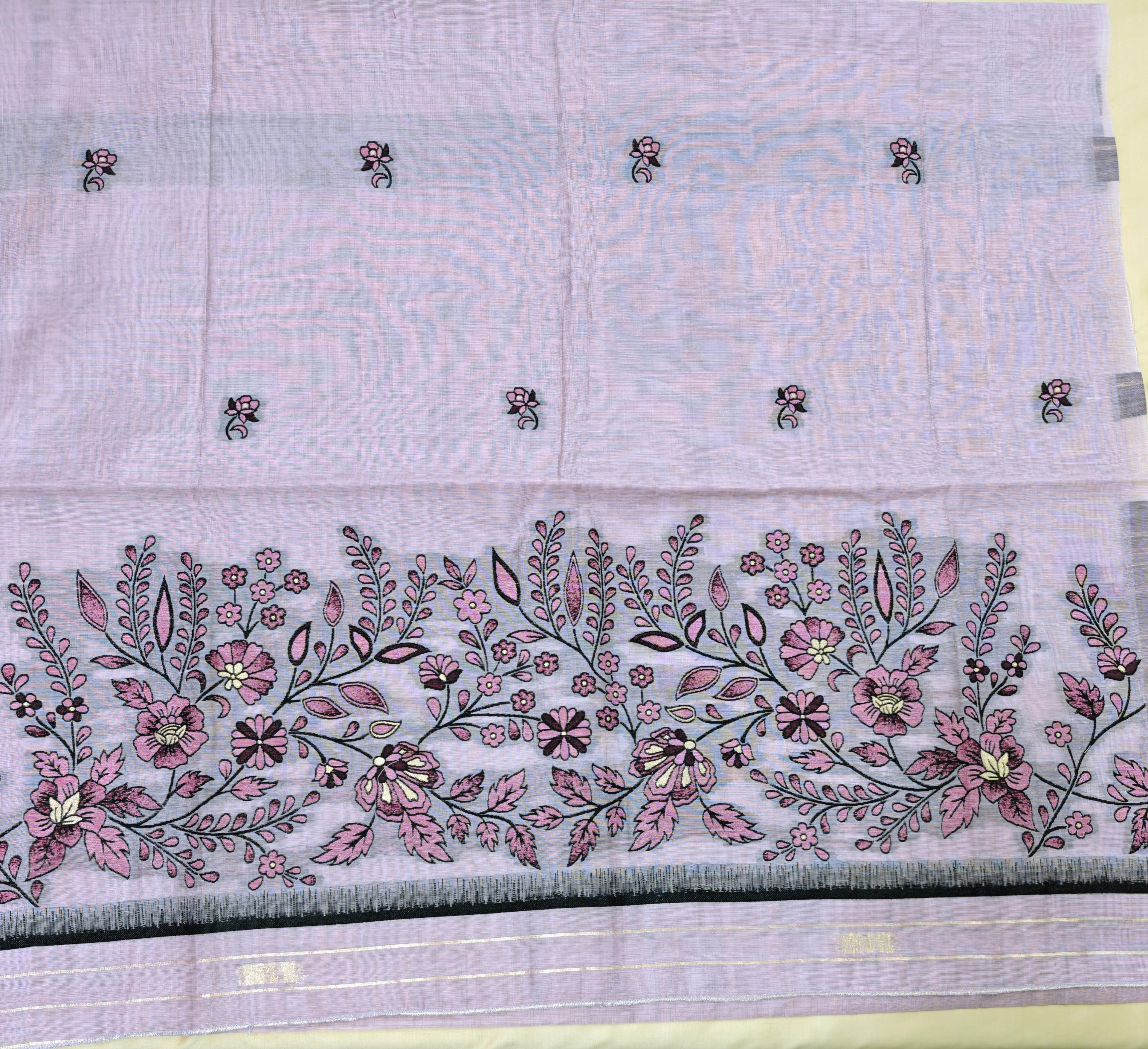 Purple Linen 3-Piece Suit with Thread Woven Floral Work