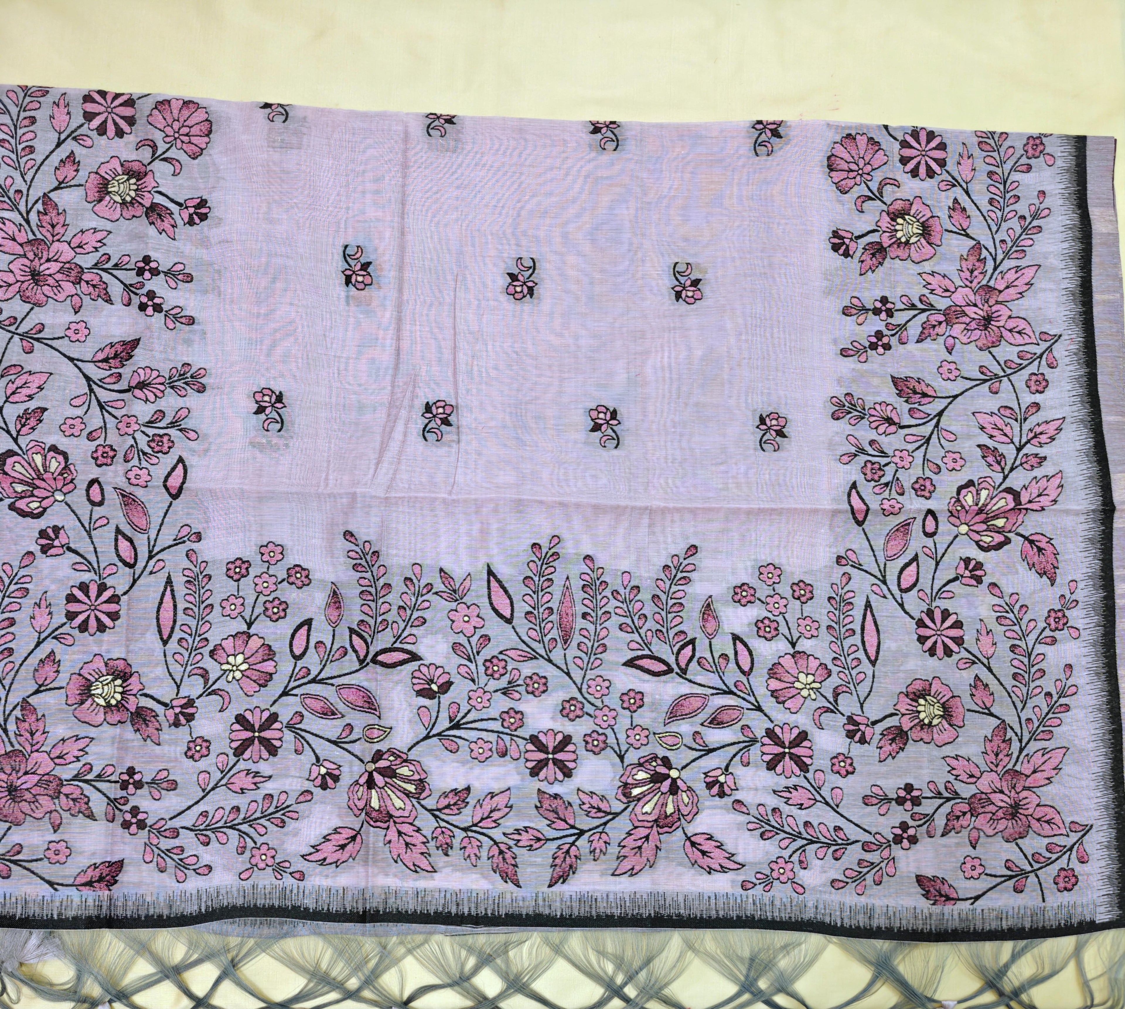 Purple Linen 3-Piece Suit with Thread Woven Floral Work