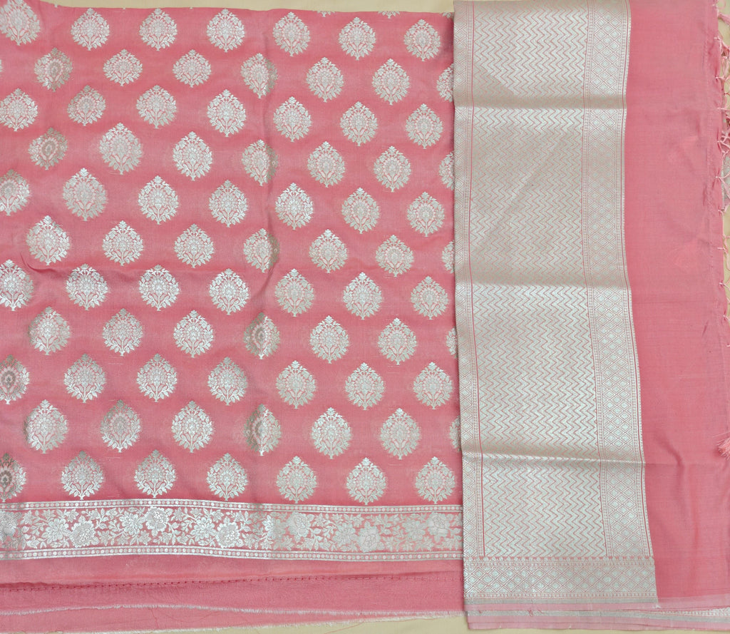 Pink Color Premium Silk 3-Piece Suit with Silver Zari & Heavy Dupatta