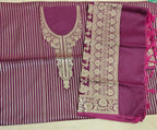 Premium Katan Silk Wine 3-Piece Suit with Golden Zari