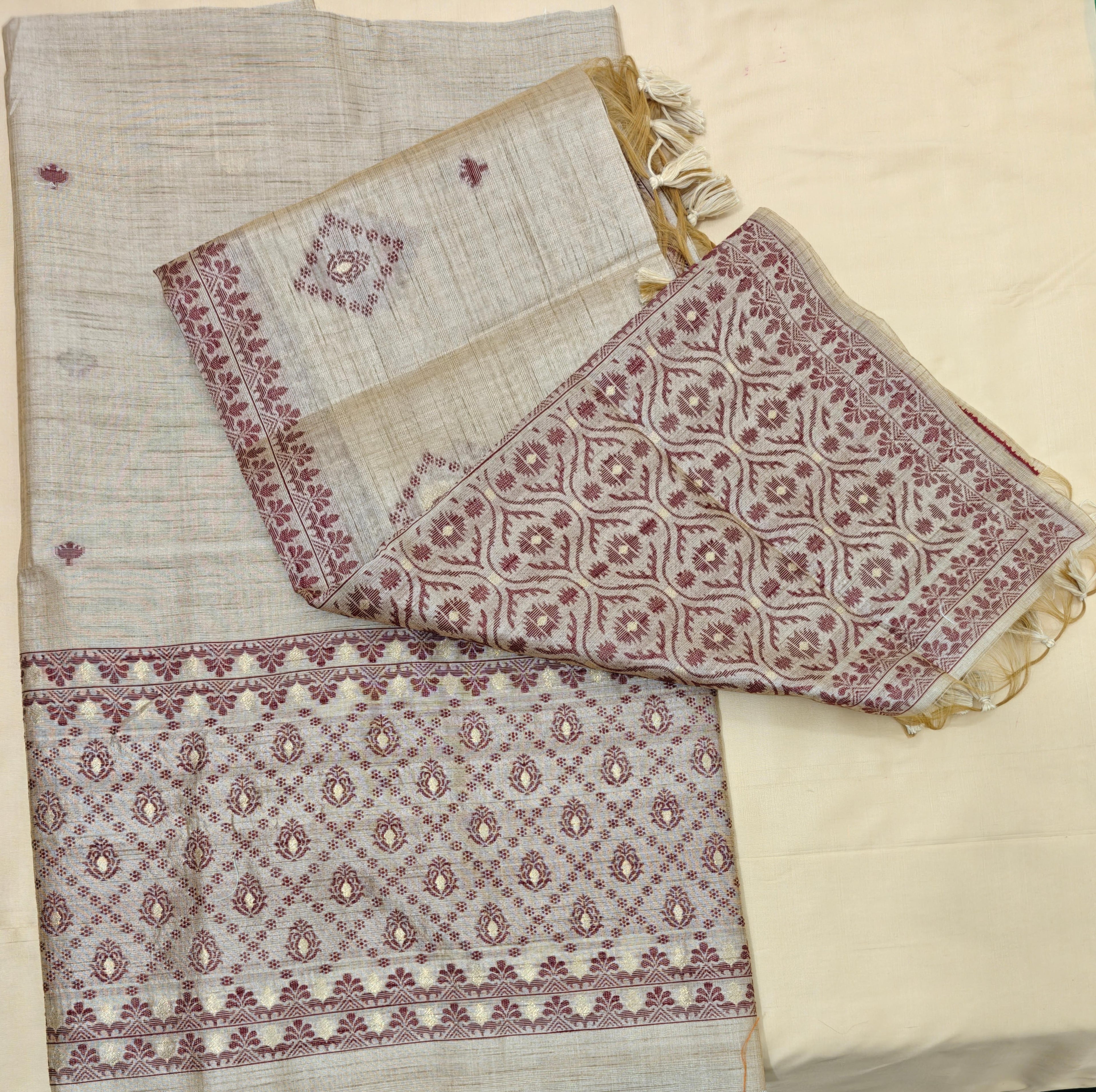 Khaadi Tussar Silk 3-Piece Suit with Red Thread Work