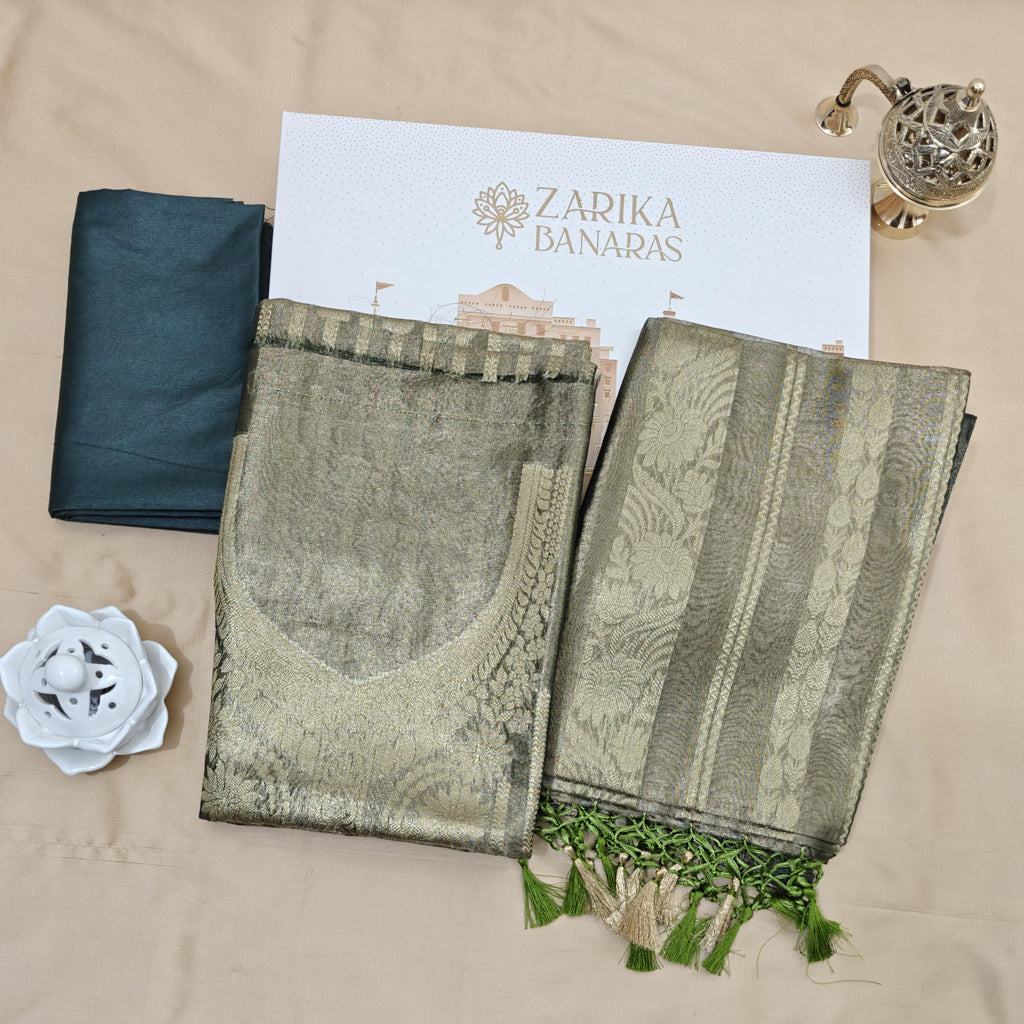 Mehndi Color Tissue Suit with Tissue Dupatta