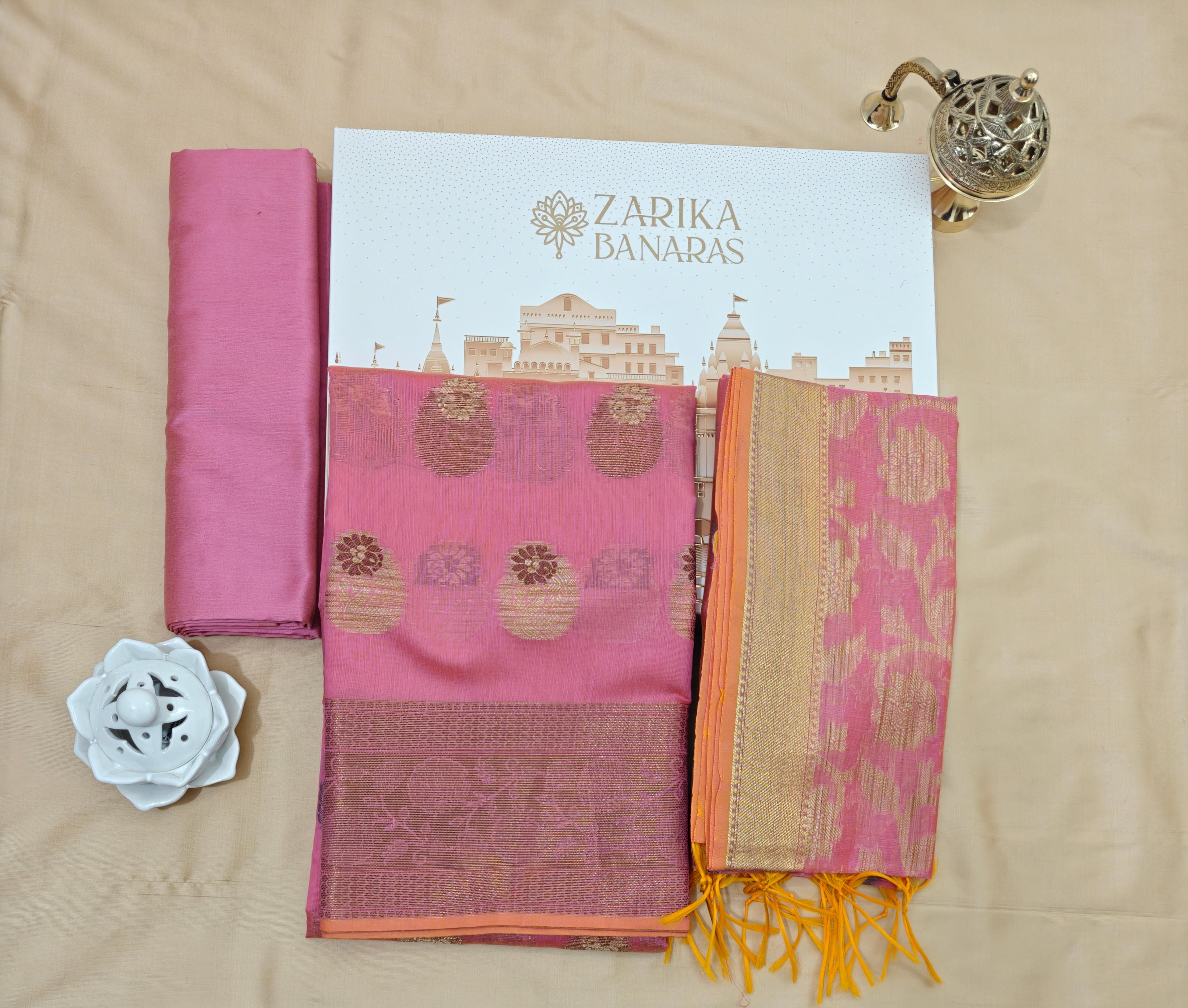 Cotton pink banarasi dupatta suit