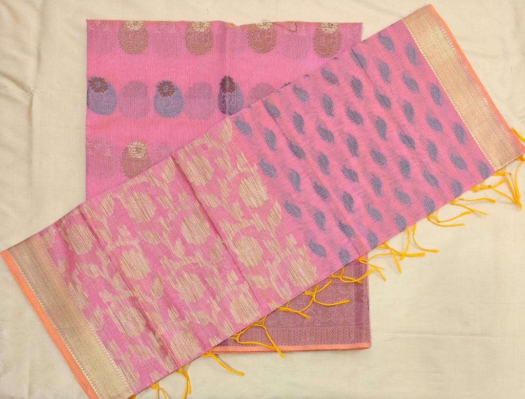 Cotton pink banarasi dupatta suit