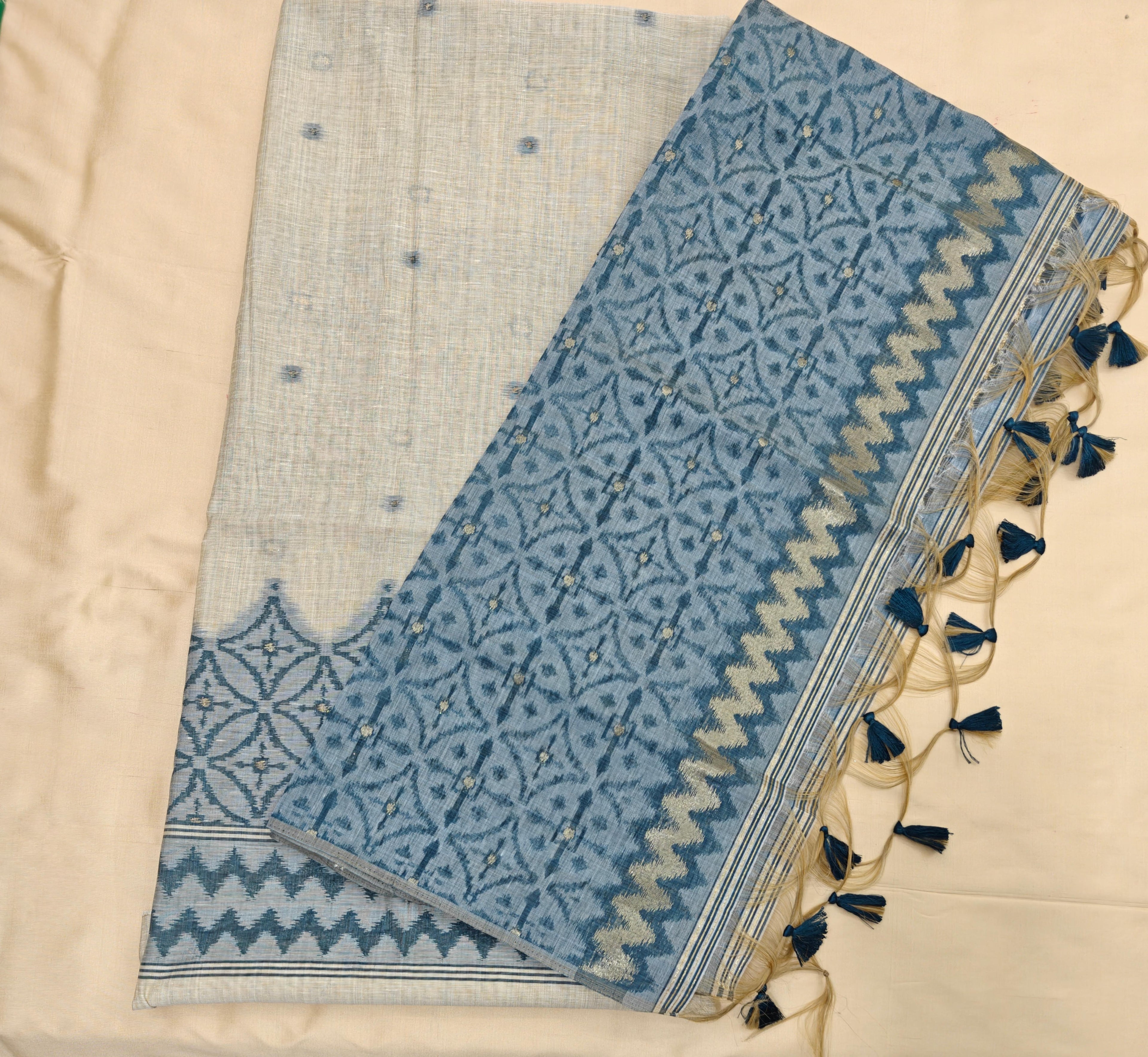 Premium Khadi Tone & Blue Linen 3-Piece Suit – Summer Comfort