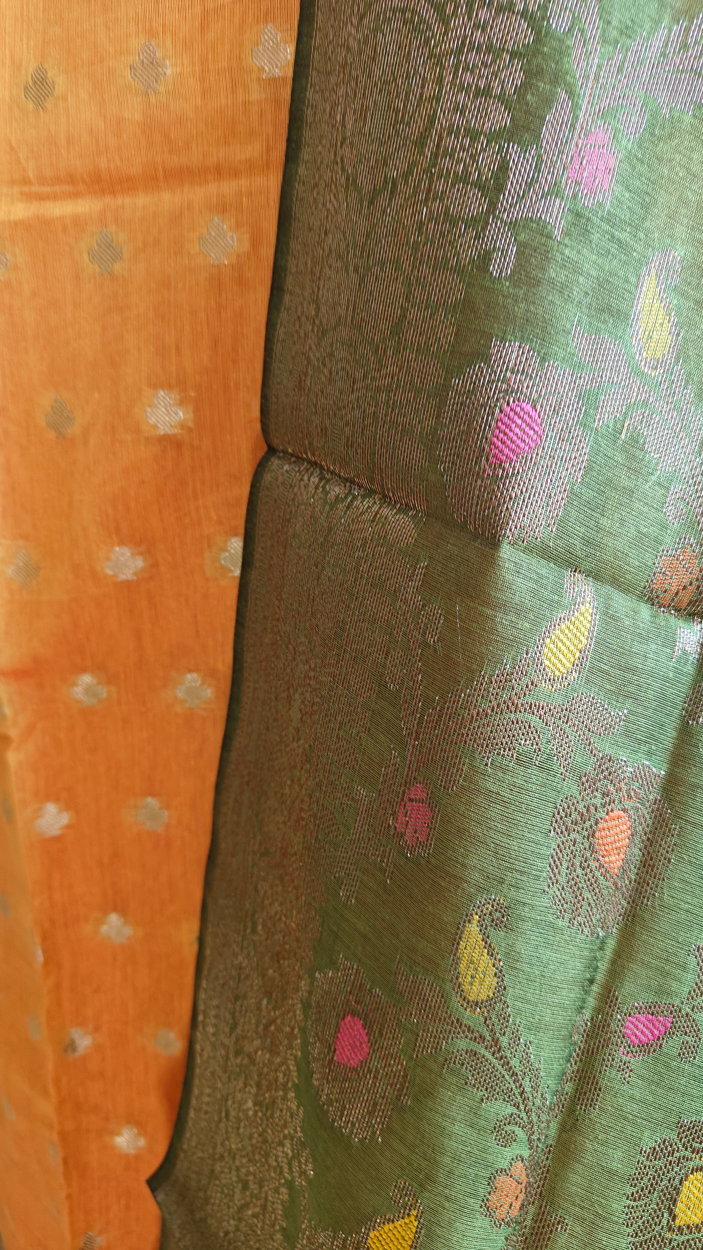 Orangish yellow with contrast dupatta Cotton suit