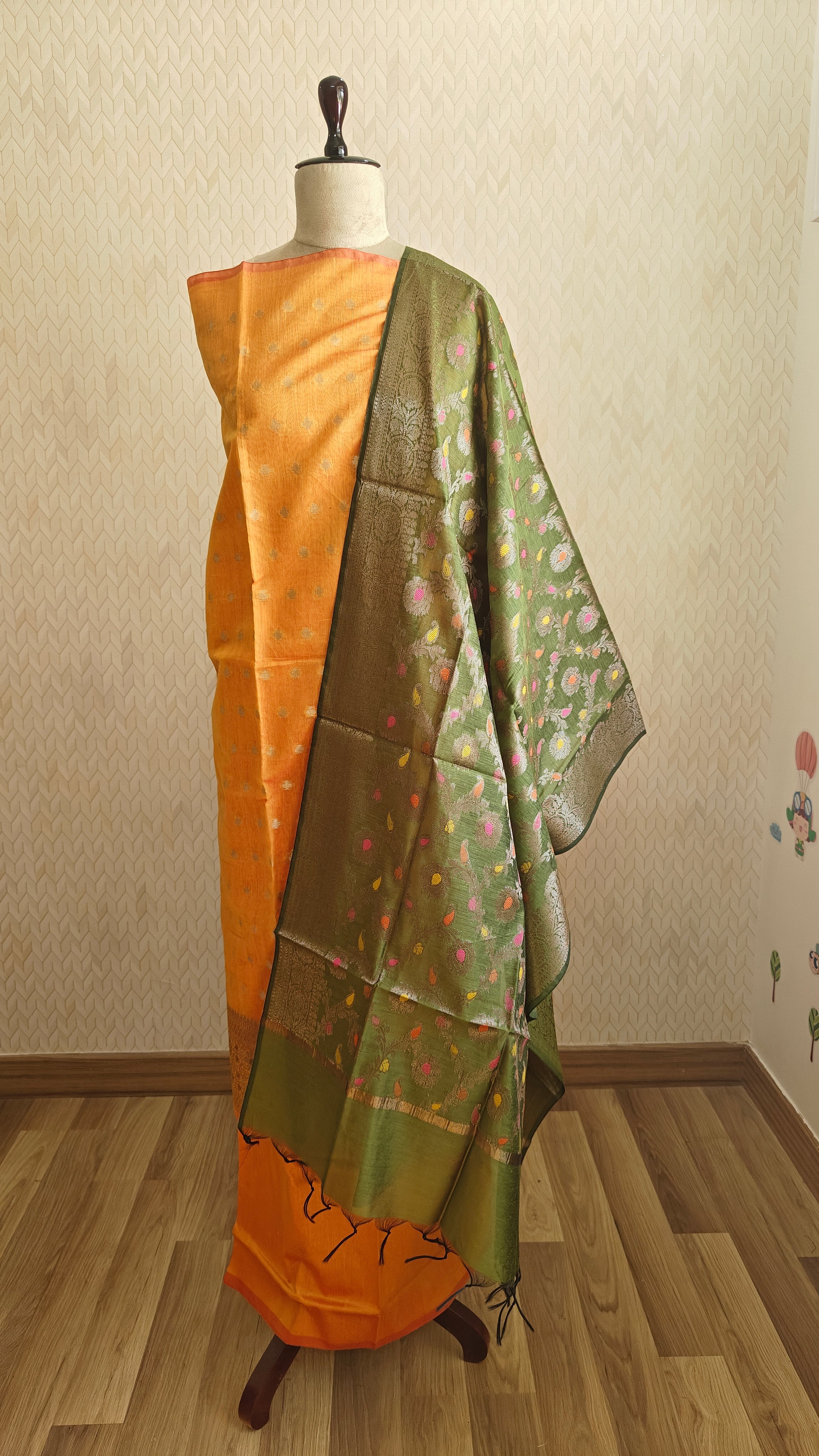 Orangish yellow with contrast dupatta Cotton suit