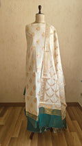 Sea Green Banarasi Suit with Ivory Contrast & Meenakari Jal Work Dupatta