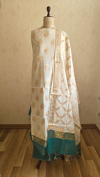 Sea Green Banarasi Suit with Ivory Contrast & Meenakari Jal Work Dupatta