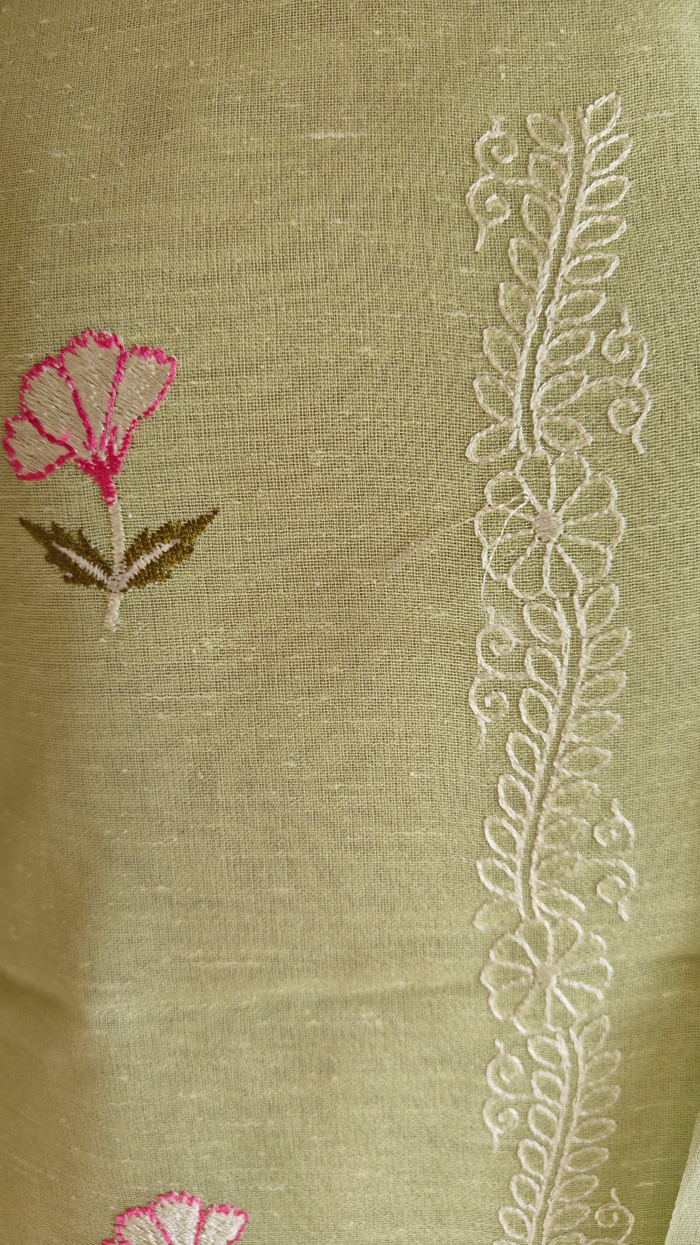 Parrot Linen Suit with All-Over Thread Embroidery