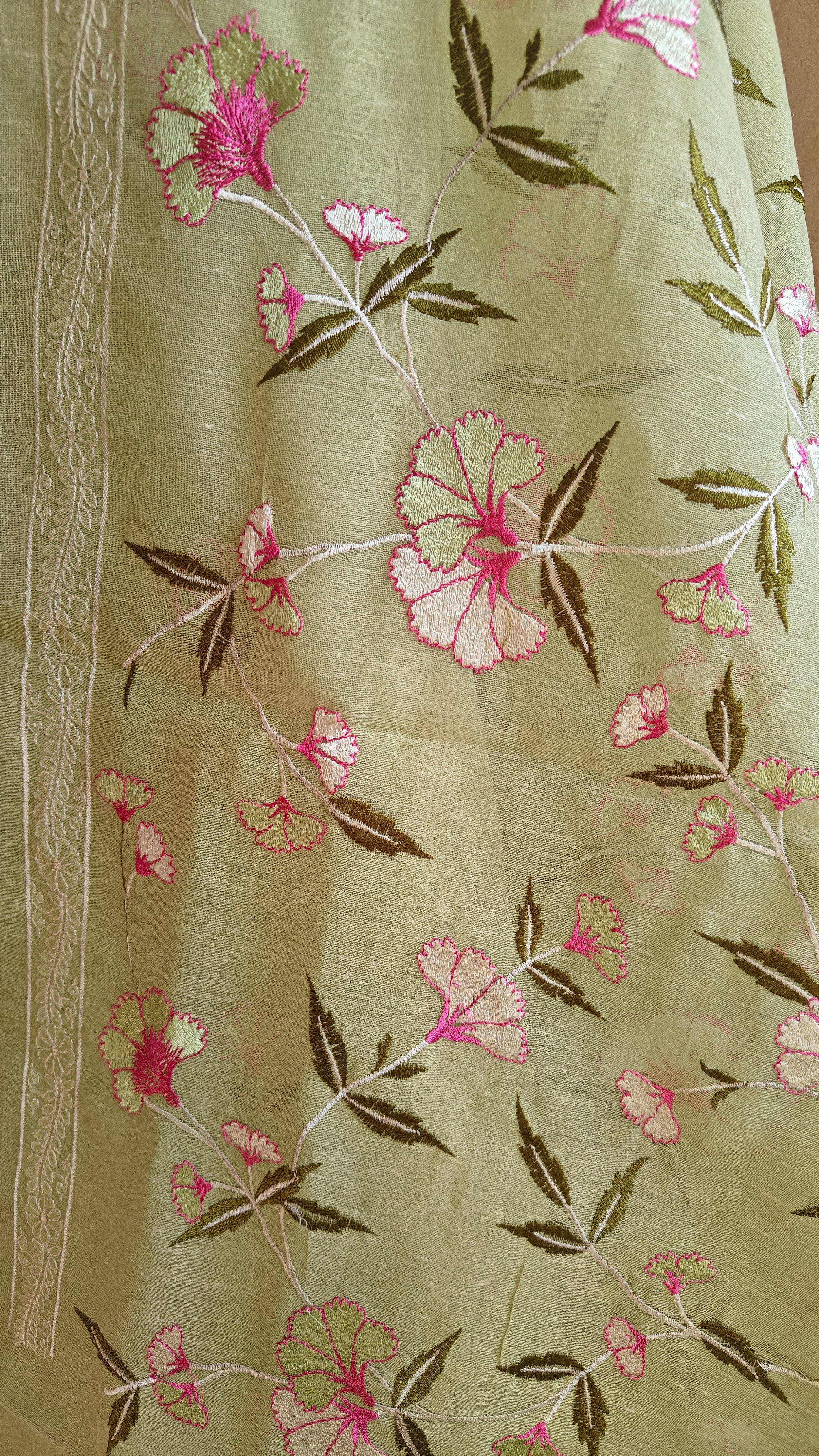 Parrot Linen Suit with All-Over Thread Embroidery
