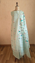 Aqua Linen Suit with All-Over Thread Embroidery