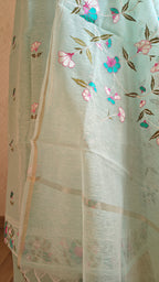 Aqua Linen Suit with All-Over Thread Embroidery