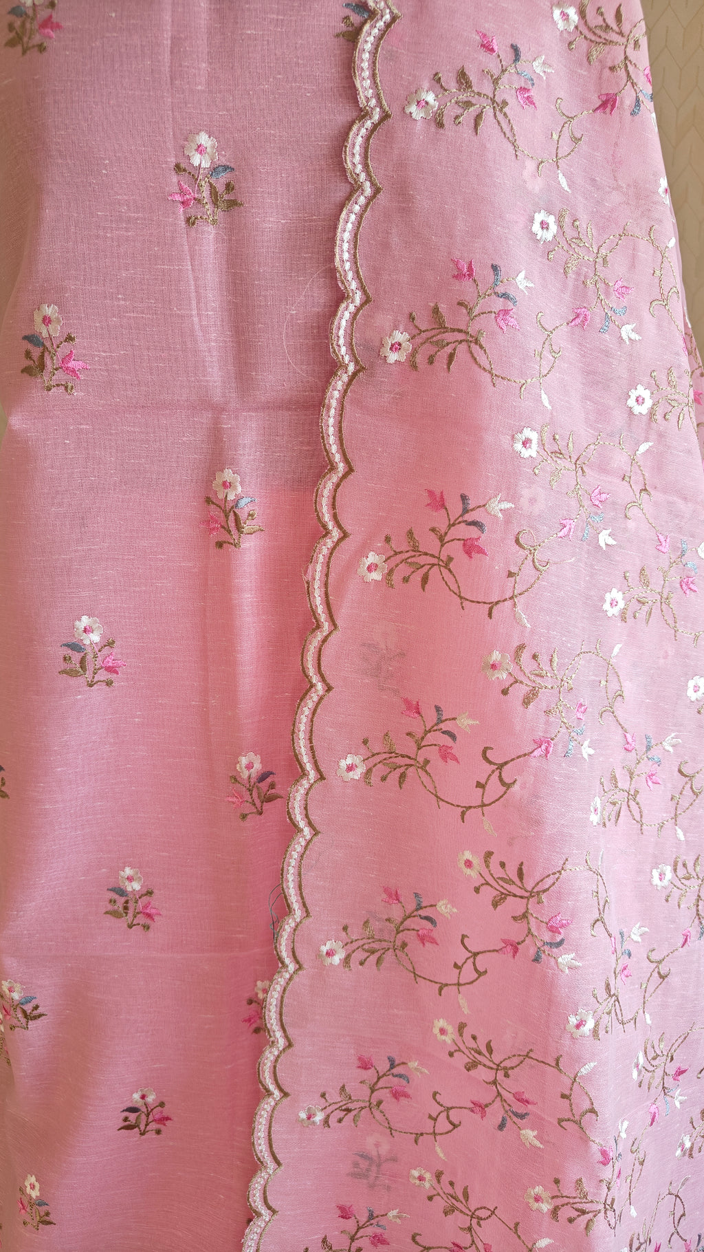 Pink Linen Suit with Floral Embroidery Dupatta