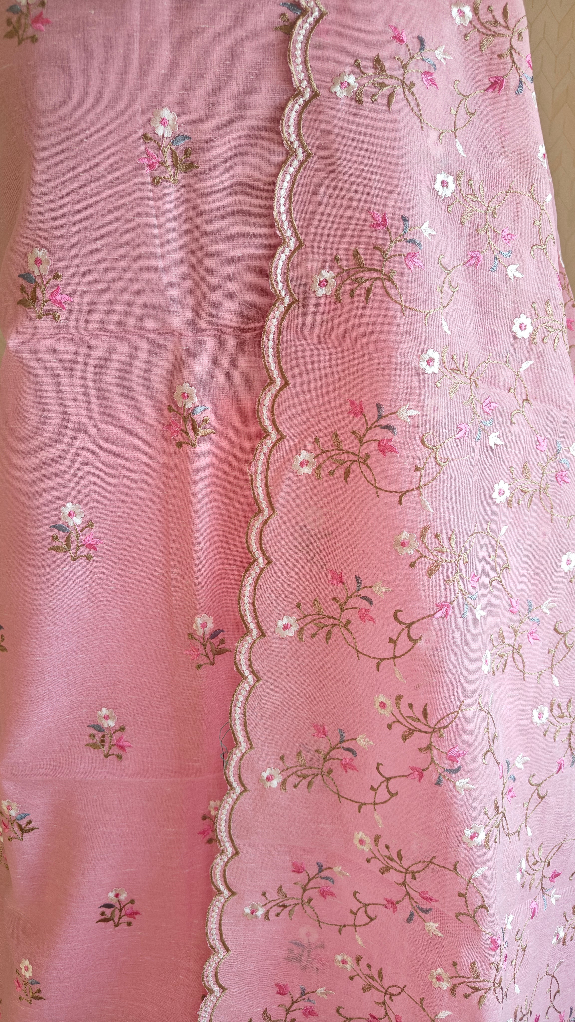 Pink Linen Suit with Floral Embroidery Dupatta