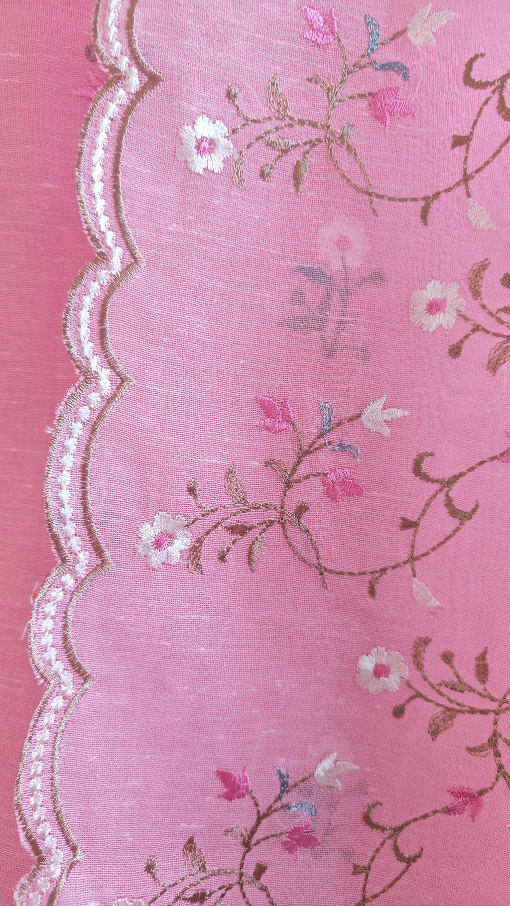 Pink Linen Suit with Floral Embroidery Dupatta