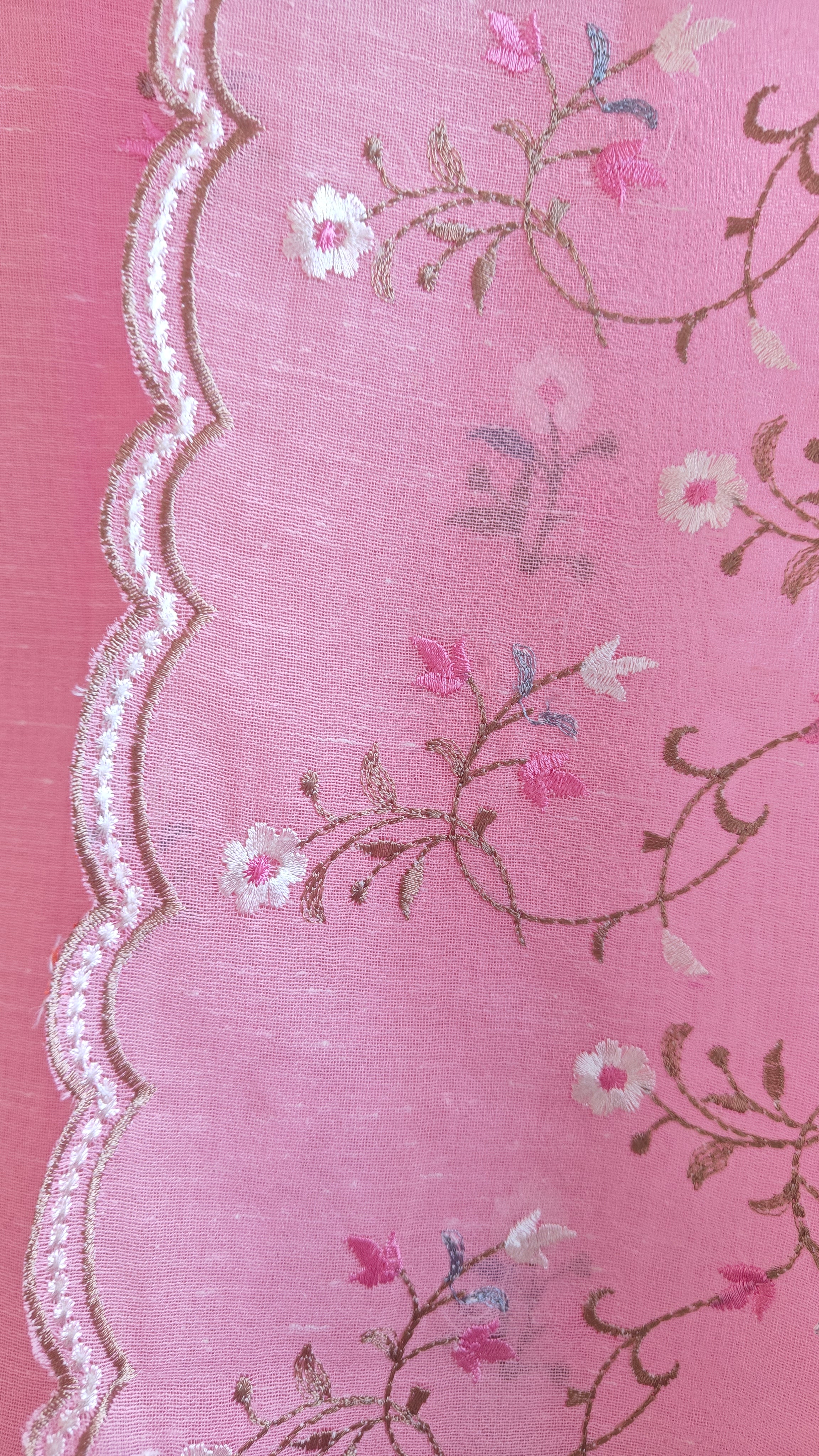 Pink Linen Suit with Floral Embroidery Dupatta
