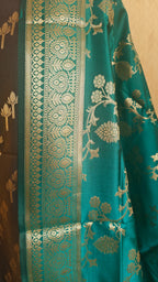 Dark Grey & Green Contrast Silk 3-Piece Suit Set