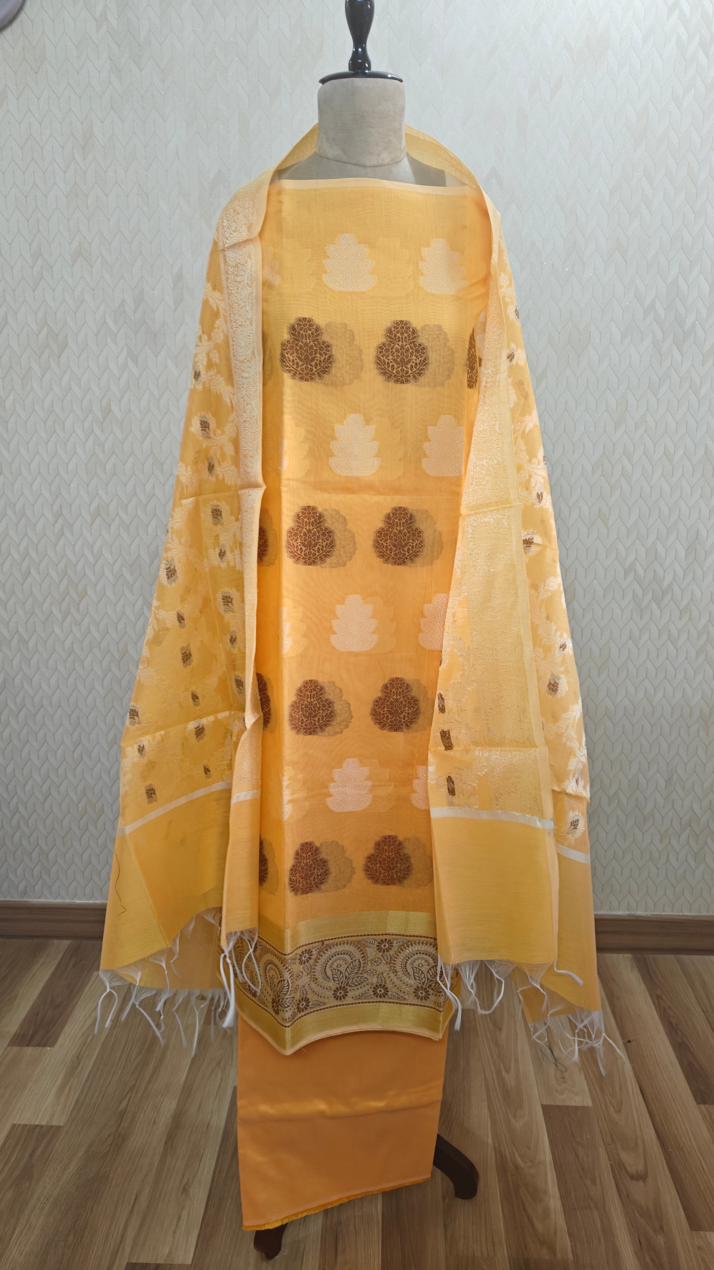Elegant Mango Yellow Cotton 3-Piece Suit