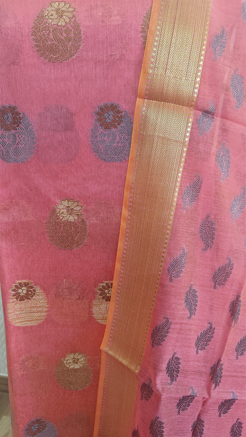 Cotton pink banarasi dupatta suit